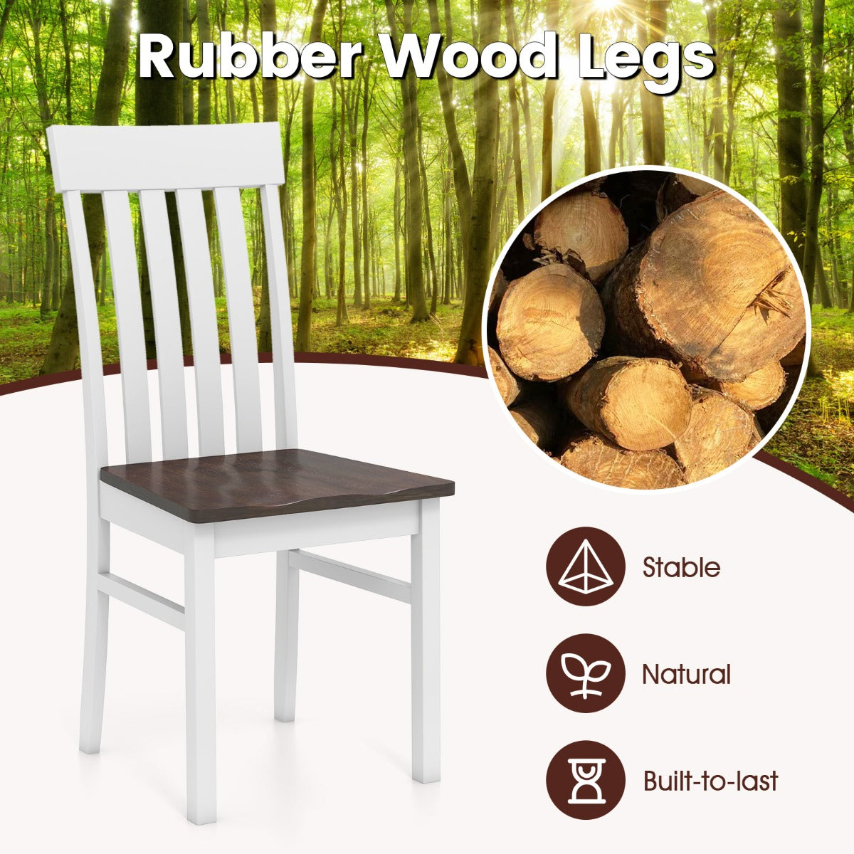 LIVSK Eetkamerstoelen Set van 2 - Lattenrugleuning - Rubberhouten Zitting - Bruin