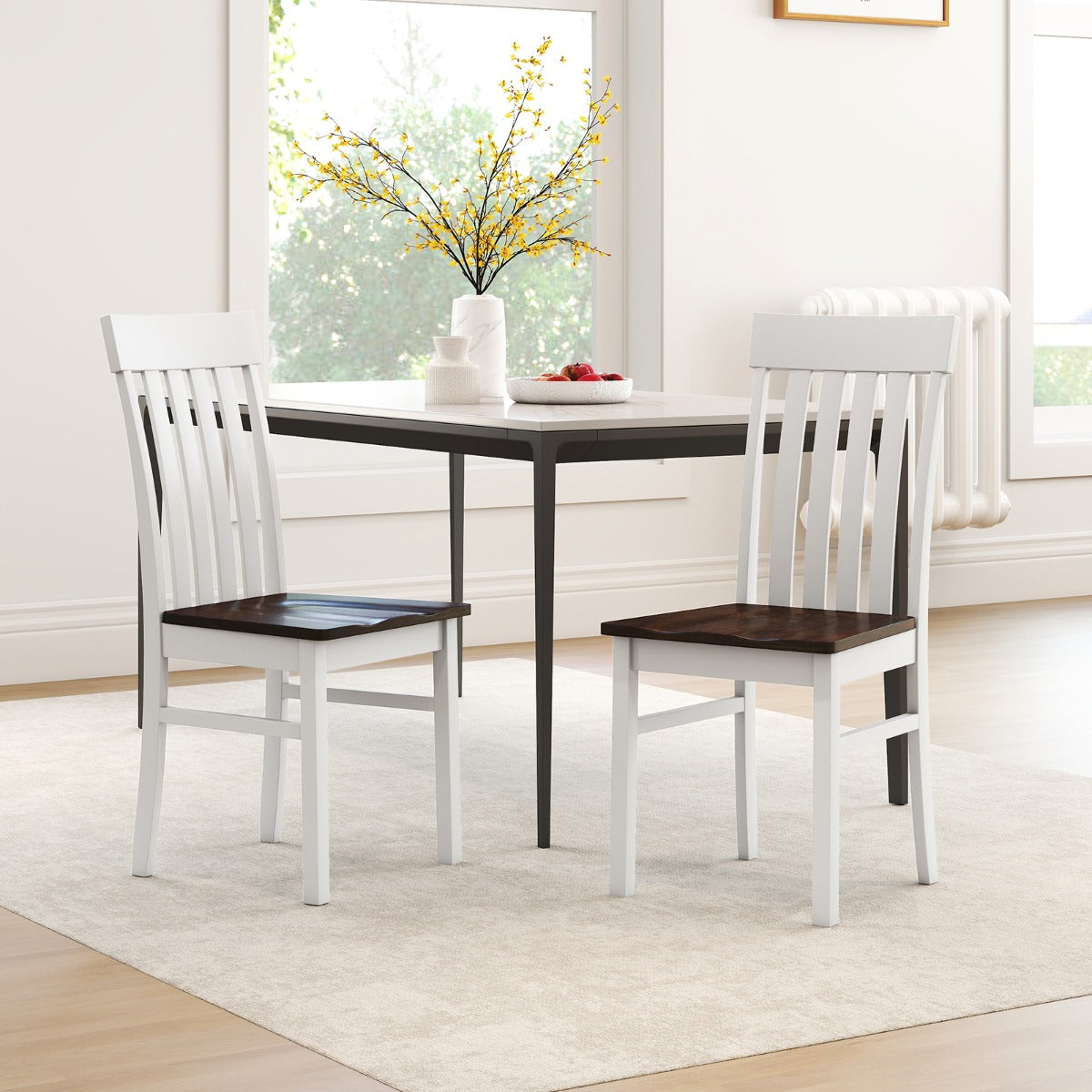 LIVSK Eetkamerstoelen Set van 2 - Lattenrugleuning - Rubberhouten Zitting - Bruin