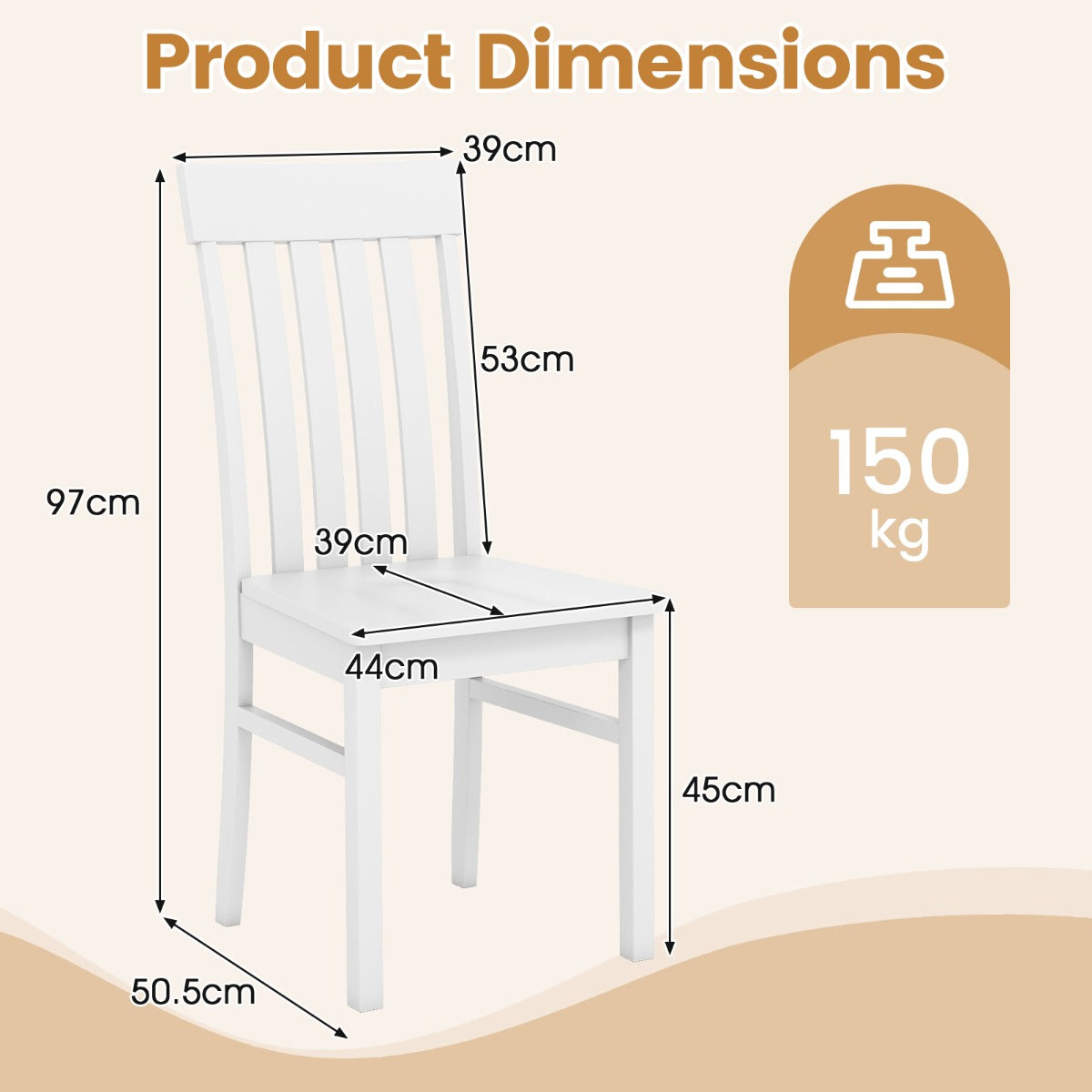 LIVSK Eetkamerstoelen Set van 2 - Ergonomisch Design - Duurzaam Rubberhout - Tot 150 kg - Wit