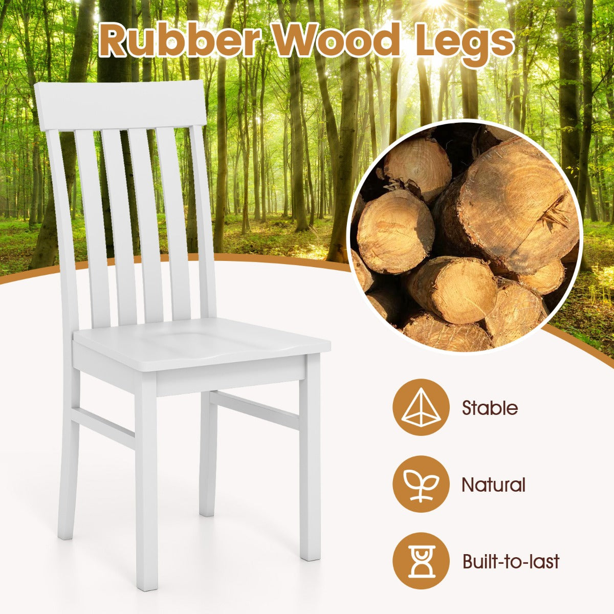 LIVSK Eetkamerstoelen Set van 2 - Ergonomisch Design - Duurzaam Rubberhout - Tot 150 kg - Wit