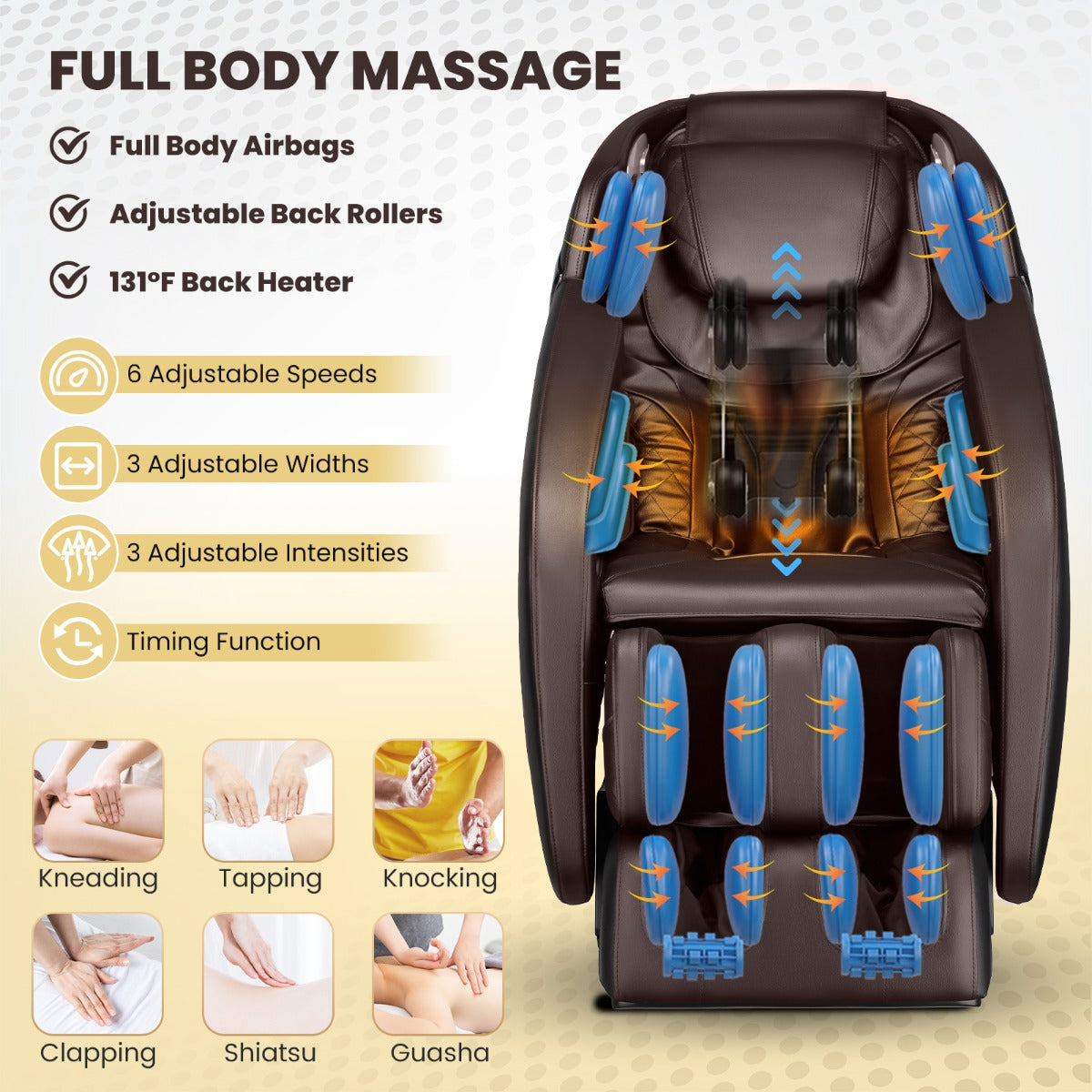 LIVSK Elektrische Massagestoel - 12 Programma's - Bluetooth - Ergonomisch Design - Volledige Lichaamsmassage - Bruin