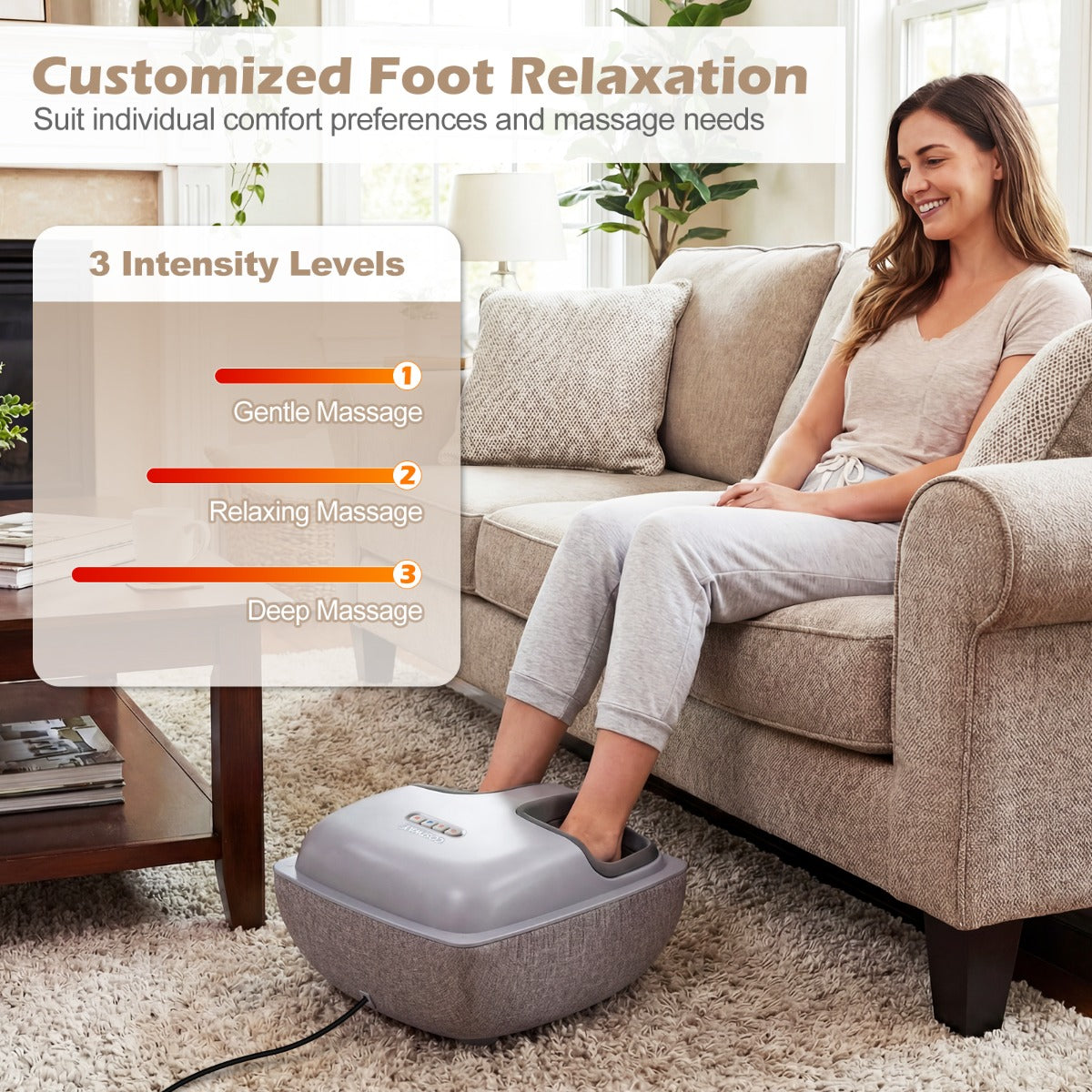 Livsk costway shiatsu voetmassageapparaat met warmte 3 niveaus voor diepe kneedmassage en luchtcompressie 6
