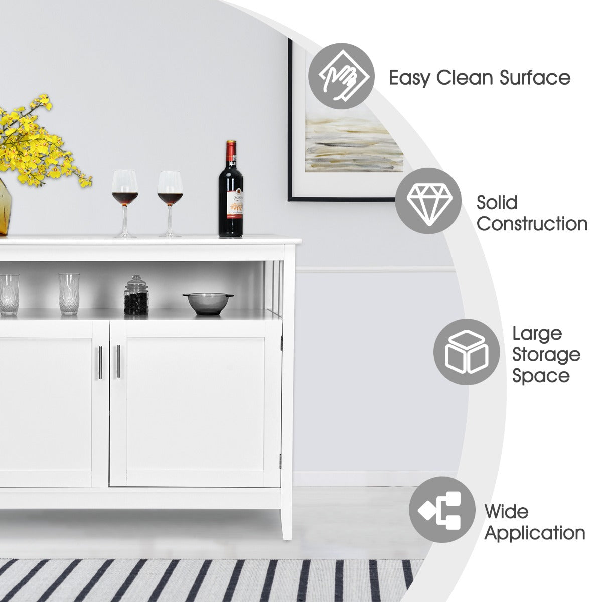 LIVSK Buffetkast - Verstelbaar Binnenrek - Duurzaam MDF en Massief Grenen - Modern Design - 114 x 51 x 91 cm - Wit