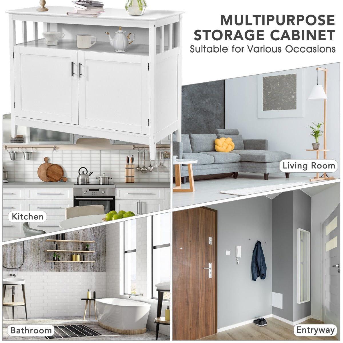 LIVSK Buffetkast - Verstelbaar Binnenrek - Duurzaam MDF en Massief Grenen - Modern Design - 114 x 51 x 91 cm - Wit