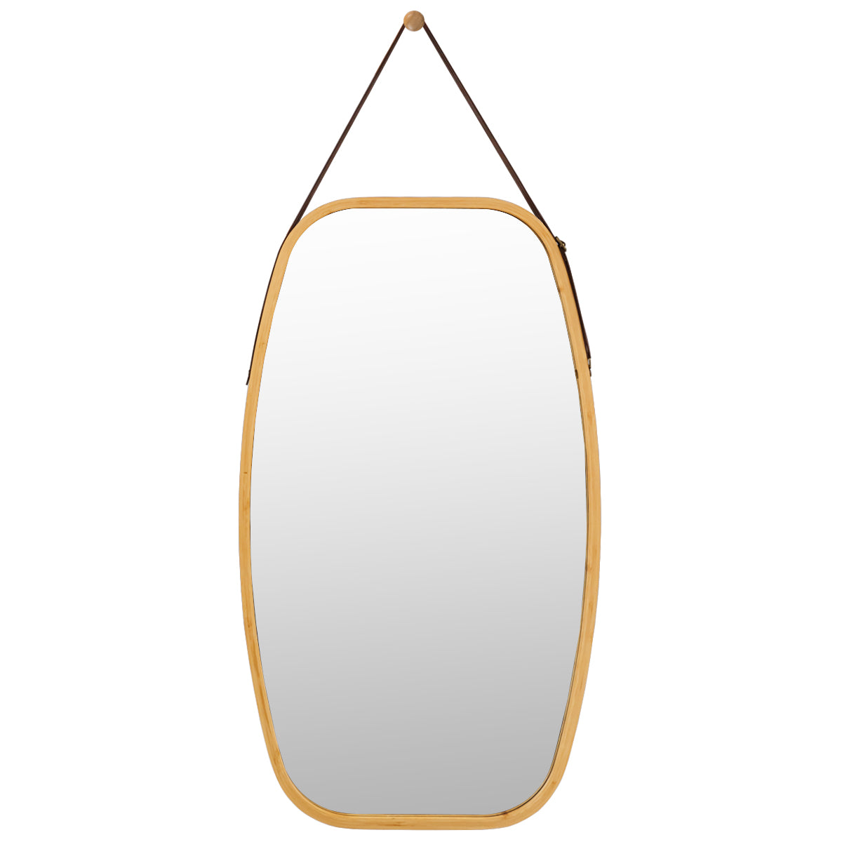 LIVSK Wandspiegel met Bamboeframe - Verstelbare Leren Riem - Heldere Reflectie - 77 x 44 x 1,5 cm - Natuurlijk bamboe