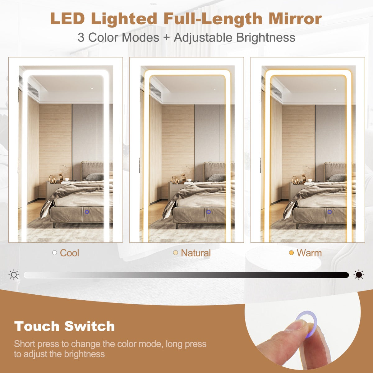 LIVSK Sieradenkast met Ledverlichting - 4-in-1 Design met Spiegel en Make-uptafel - Ruime Opbergruimte - Koffie