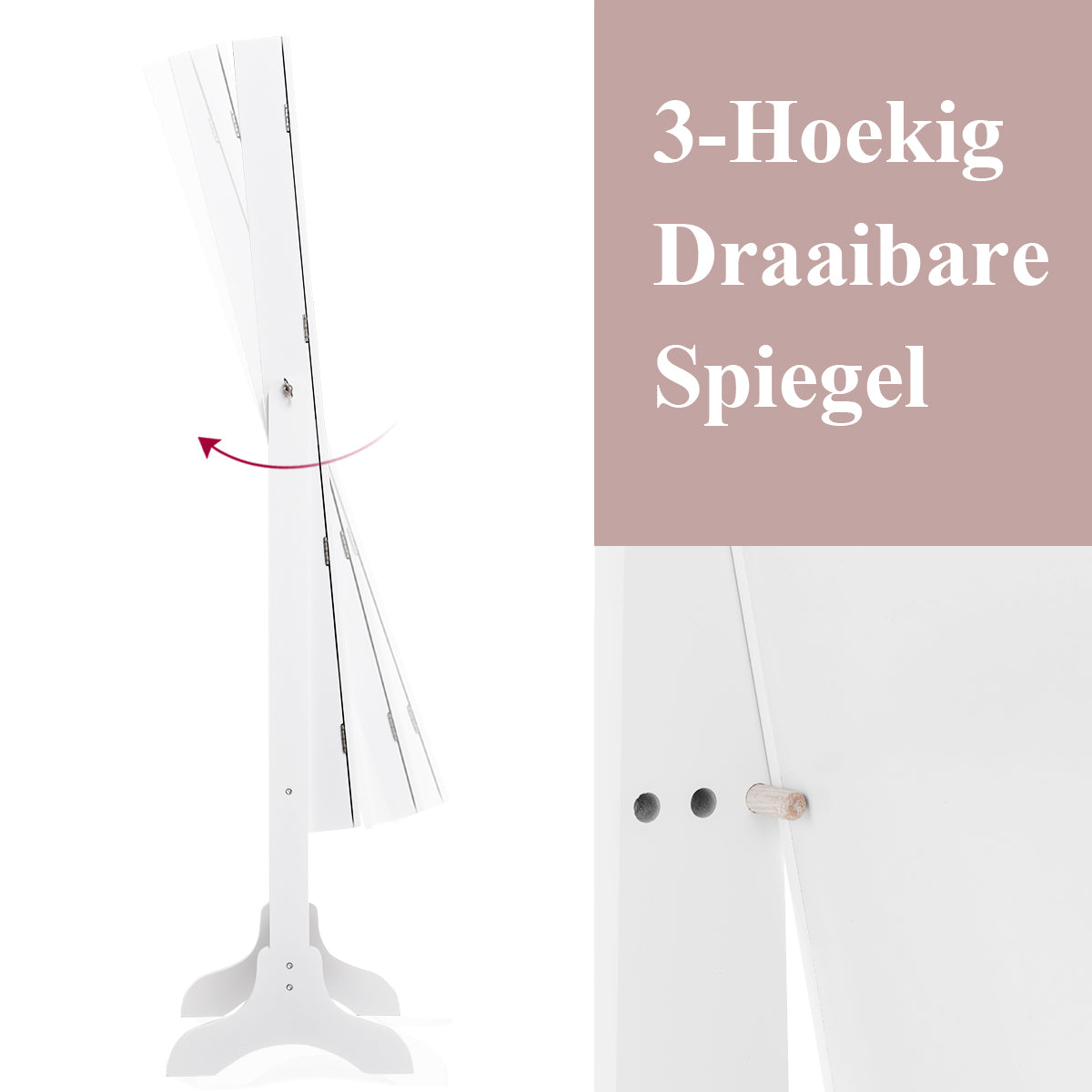 LIVSK 2-in-1 Sieradenkast met Kantelbare Spiegel - Veelzijdige Opbergruimte - Hoogwaardig MDF - 35 x 30 x 144 cm - Wit