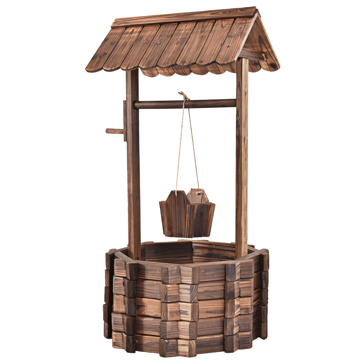 LIVSK Houten Wensput Bloembak - Hoogwaardig Sparrenhout - Ruime Waterput 56 cm - Eenvoudige Montage - Bruin
