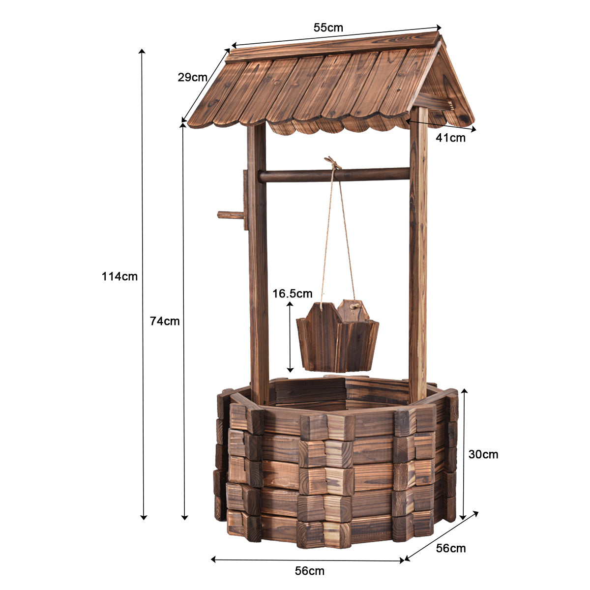 LIVSK Houten Wensput Bloembak - Hoogwaardig Sparrenhout - Ruime Waterput 56 cm - Eenvoudige Montage - Bruin