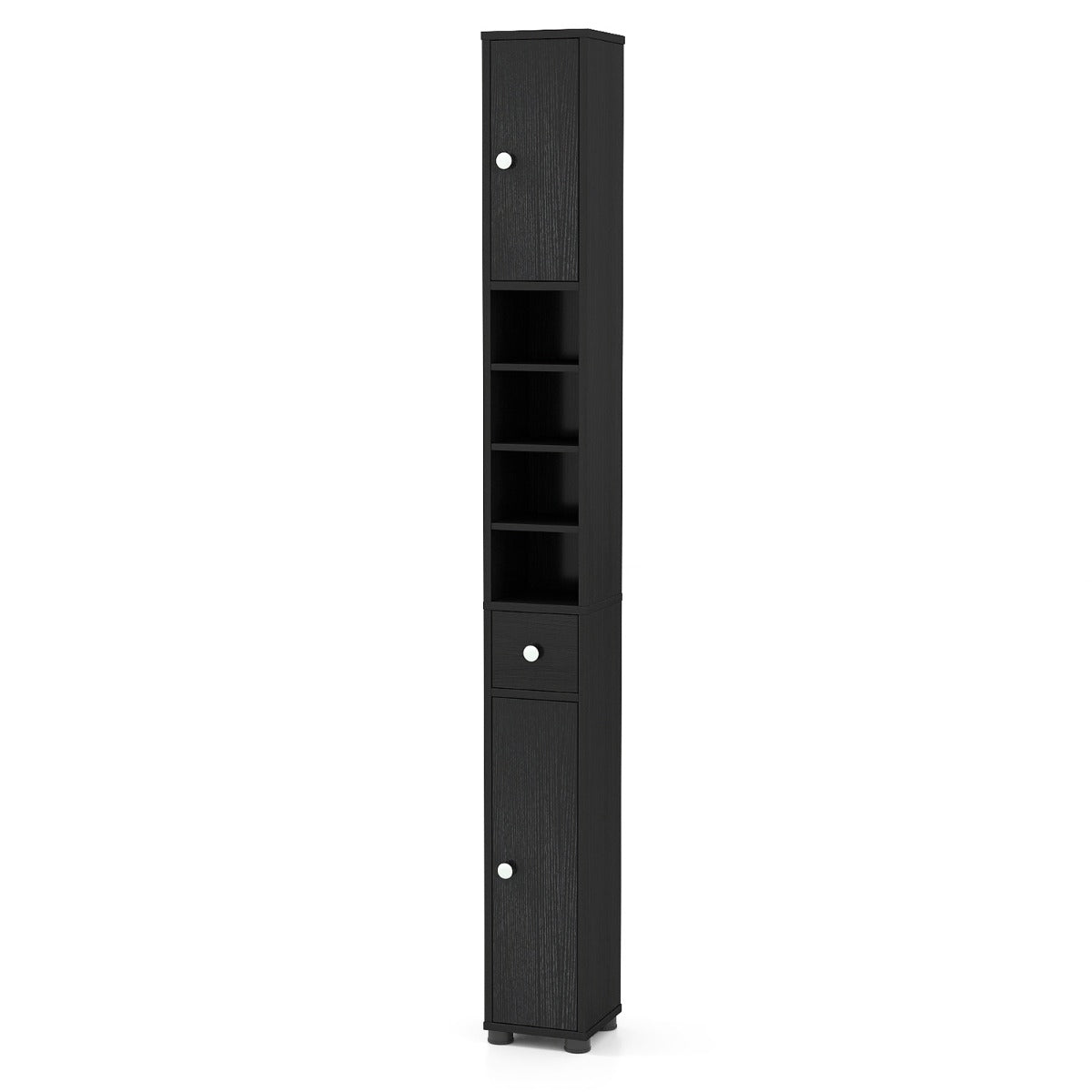Livsk costway slanke badkamerkast met twee deuren een lade en verstelbare planken zwart 1 1