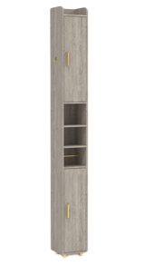 LIVSK Hoge Badkamerkast met Toiletpapierhouder - Verstelbare Planken - Ruimtebesparend Design - 20 x 20 x 179 cm - Grijs