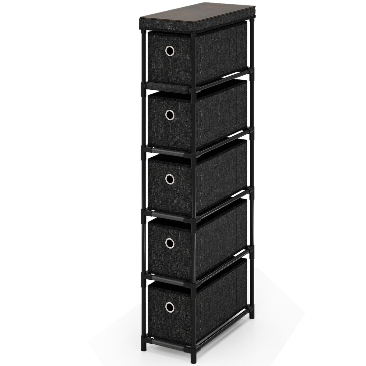Livsk costway smalle commode met 5 lades metalen frame houten blad opbergtoren kledingorganizer zwart 1 3
