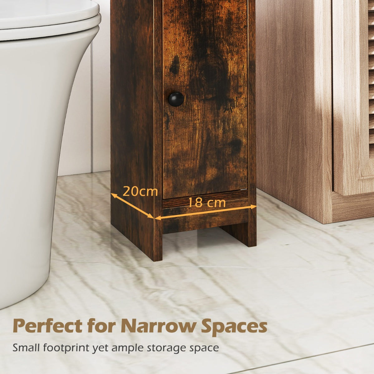 LIVSK Badkamerkast - Compact Ontwerp - 2 Open Planken en Verstelbare Plank - Anti-kantelbescherming - 20 x 18 x 80 cm - Rustiek