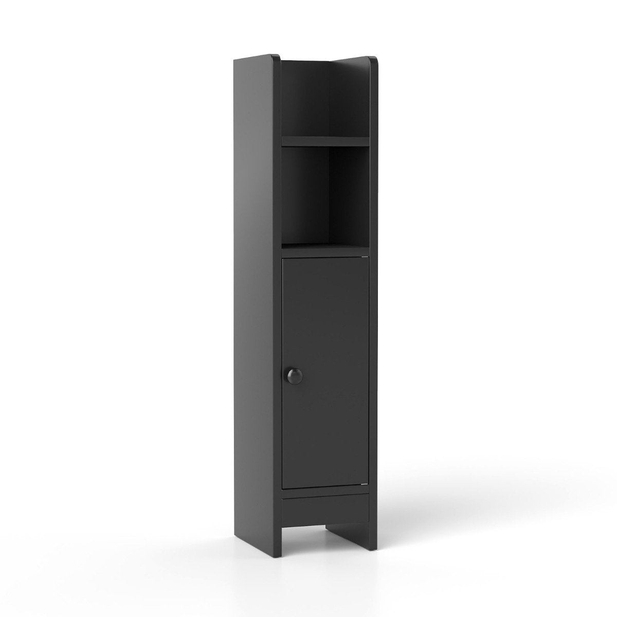 LIVSK Badkamerkast met 2 Open Vakken - Compact voor Smalle Ruimtes - Verstelbare Plank - Anti-kantelbescherming - Zwart