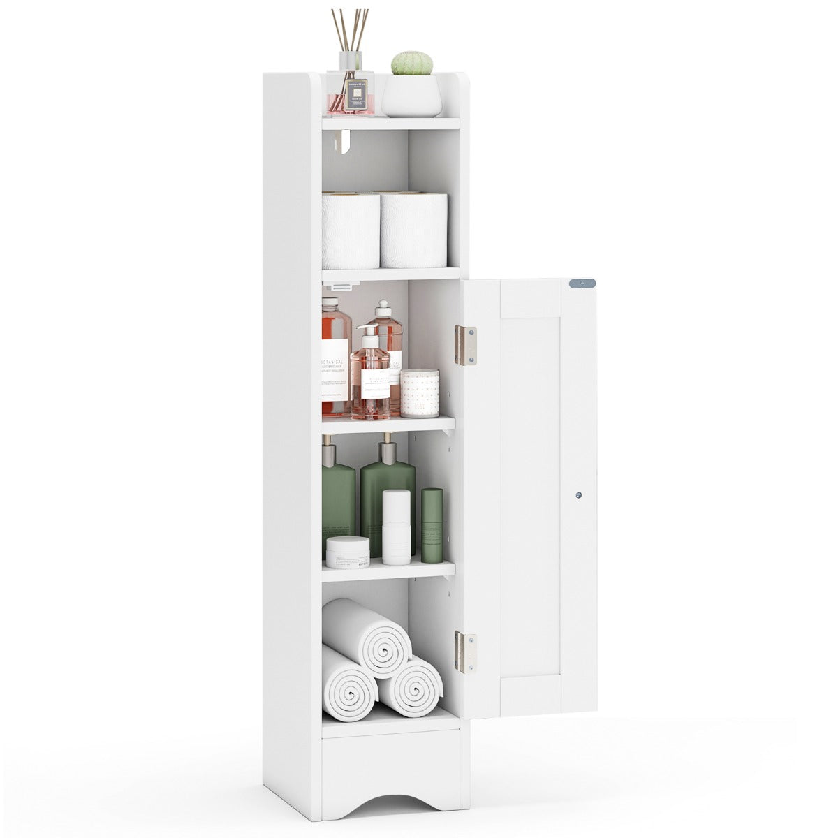 LIVSK Badkamerkast - Smalle Opbergoplossing met Verstelbare Planken - Veilig met Anti-kantel - 18 x 19,5 x 80 cm - Wit