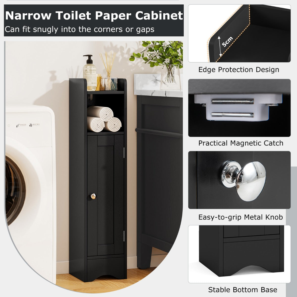 LIVSK Toiletpapierkast - Compact en Slim Ontwerp - Verstelbare Planken - Anti - Kantel Beveiliging - Geschikt voor Smalle Ruimtes