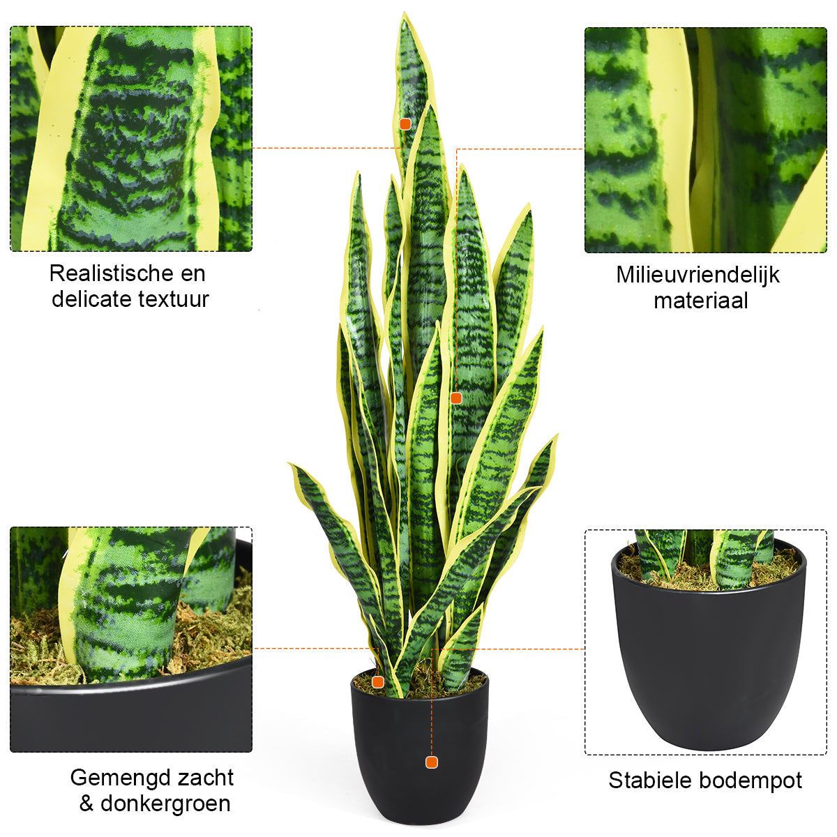 LIVSK Sansevieria Slangplant - Realistisch Uiterlijk - Milieuvriendelijk PEVA - Onderhoudsvrij - 90 cm - Groen + Geel