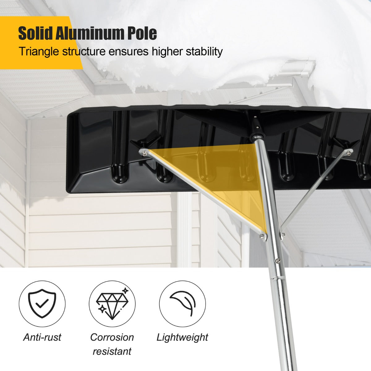 LIVSK Uitschuifbare Sneeuwdakhark - Lichtgewicht Aluminium - Instelbare Lengte 148-608 cm - Breed Blad 63 x 15,5 cm - Zwart +