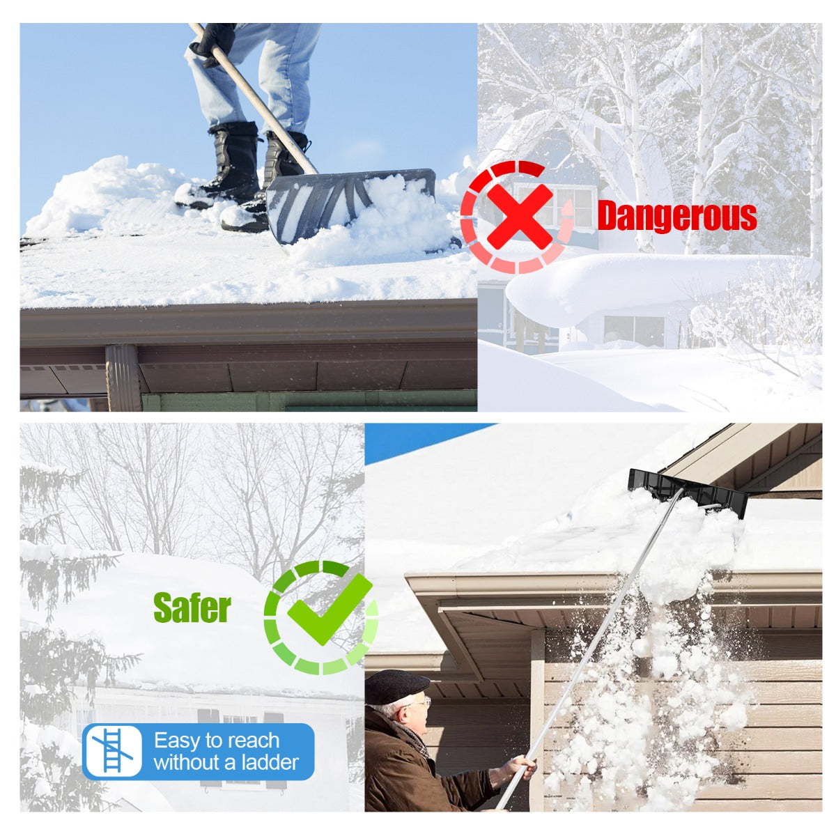 LIVSK Uitschuifbare Sneeuwdakhark - Lichtgewicht Aluminium - Instelbare Lengte 148-608 cm - Breed Blad 63 x 15,5 cm - Zwart +