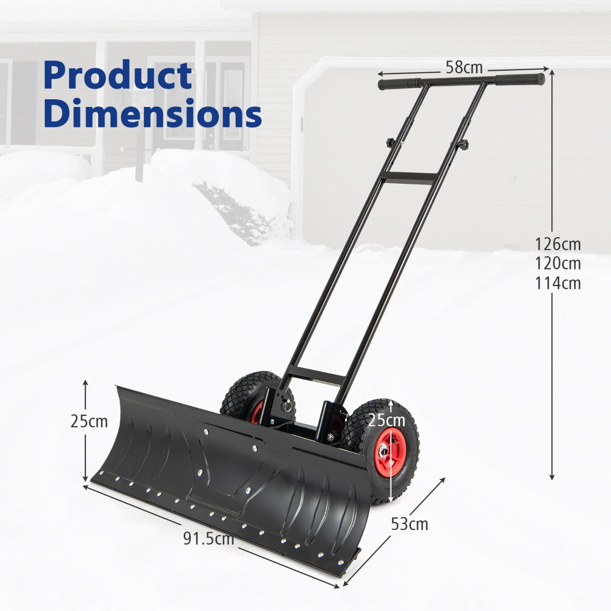 LIVSK Sneeuwschuiver met Wielen - 91,5 cm Breed Blad - Ergonomische Handgreep met Verstelbare Hoogtes - Zwart
