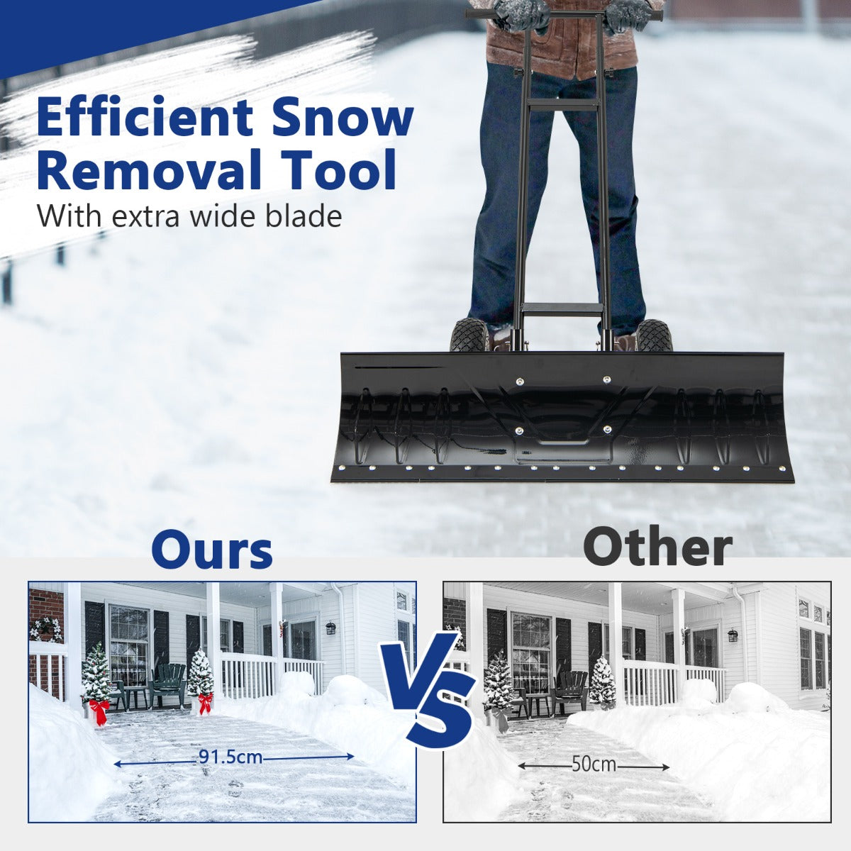 LIVSK Sneeuwschuiver met Wielen - 91,5 cm Breed Blad - Ergonomische Handgreep met Verstelbare Hoogtes - Zwart