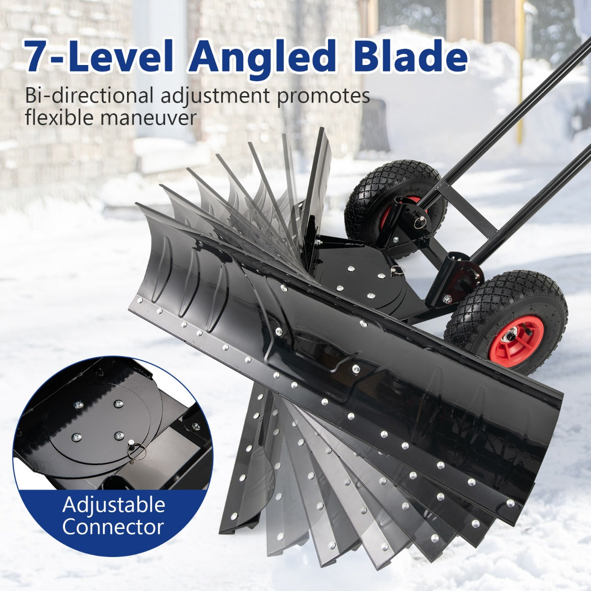 LIVSK Sneeuwschuiver met Wielen - 91,5 cm Breed Blad - Ergonomische Handgreep met Verstelbare Hoogtes - Zwart