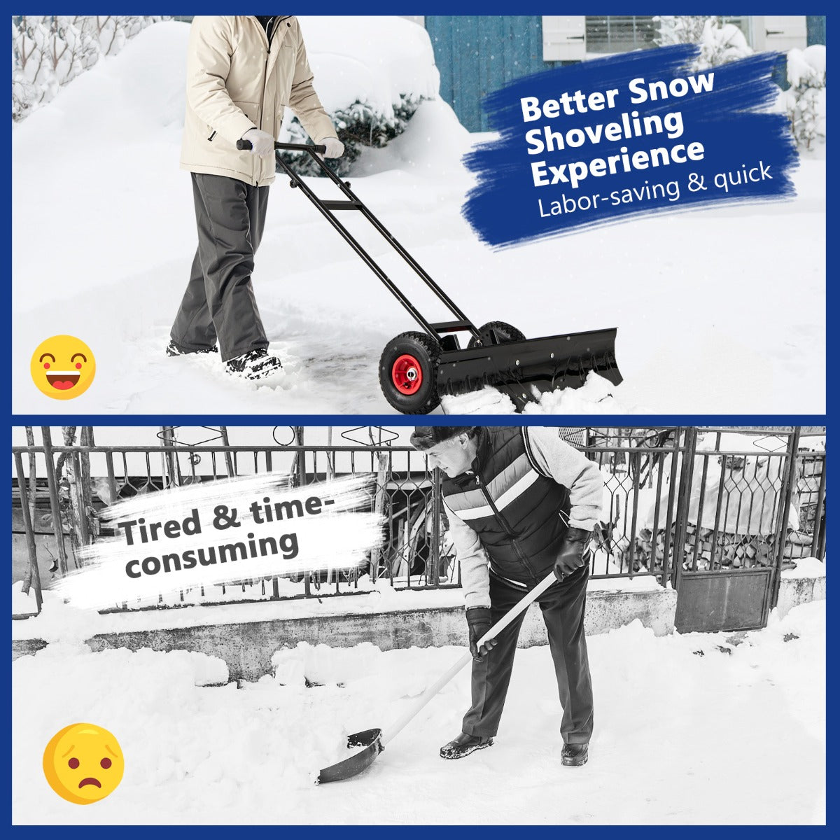 LIVSK Sneeuwschuiver met Wielen - 91,5 cm Breed Blad - Ergonomische Handgreep met Verstelbare Hoogtes - Zwart