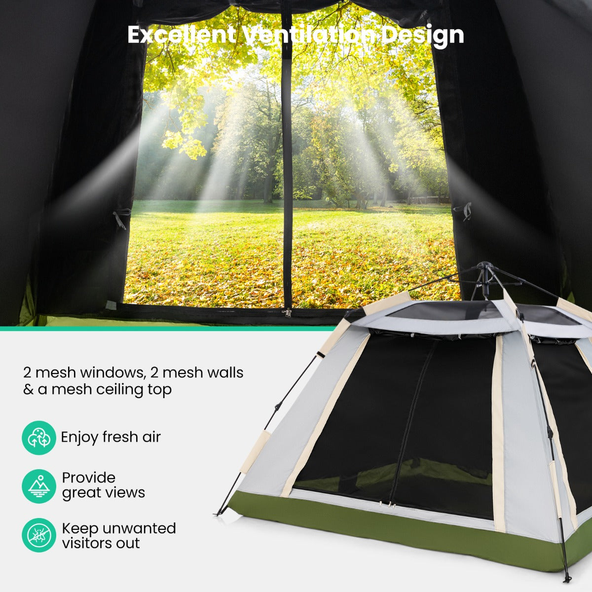 Livsk costway snel op te zetten pop up tent met afneembare luifel twee gaasramen en twee deuren met ritssluiting inclusief draagtas 5