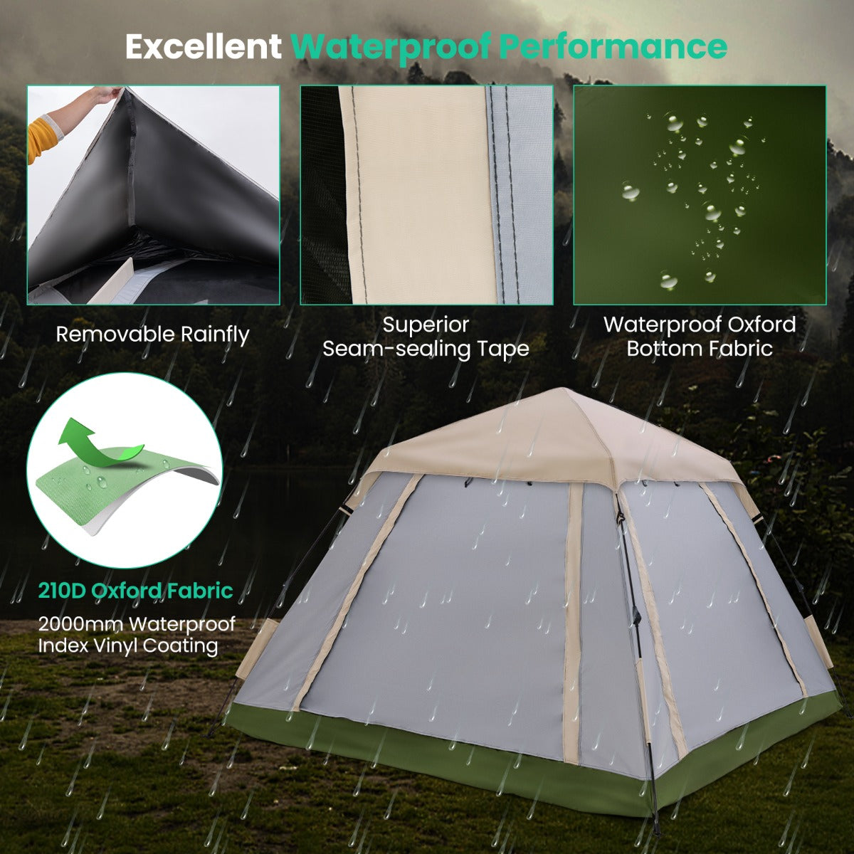 Livsk costway snel op te zetten pop up tent met afneembare luifel twee gaasramen en twee deuren met ritssluiting inclusief draagtas 6