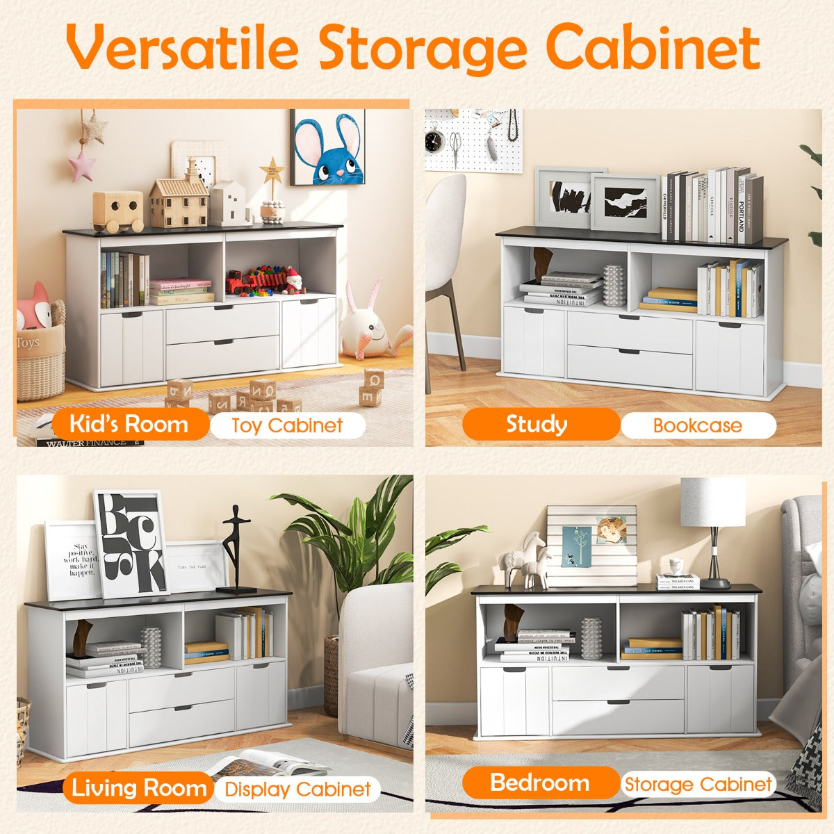 LIVSK Opbergkast voor Kinderen - 3 Laden - Universele Wielen - Duurzaam MDF - Eenvoudig Schoonmaken - Wit