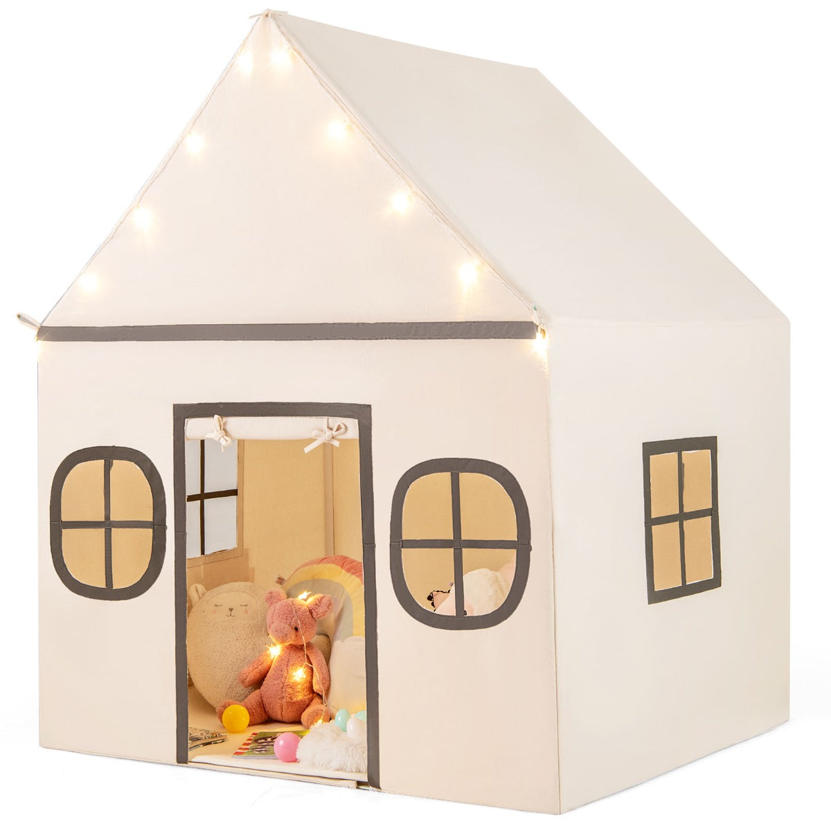 LIVSK Kinderspeeltent - Ruimte voor 3 Kinderen - Zachte Koraalpluche Mat - Ventilatieramen - Sterrenlamp - 120 x 101 x 143 cm -