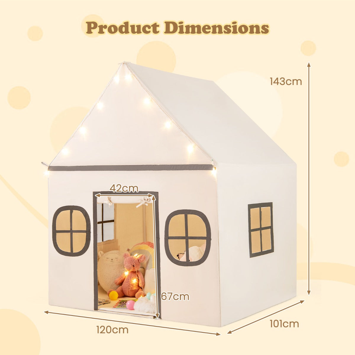 LIVSK Kinderspeeltent - Ruimte voor 3 Kinderen - Zachte Koraalpluche Mat - Ventilatieramen - Sterrenlamp - 120 x 101 x 143 cm -
