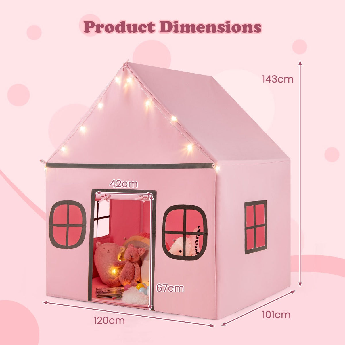 LIVSK Kinderspeeltent - Ruimte voor 3 Kinderen - Zachte Koraalpluche Mat - Duurzame PVC-Buizen - Met Sterrenlichten - Roze