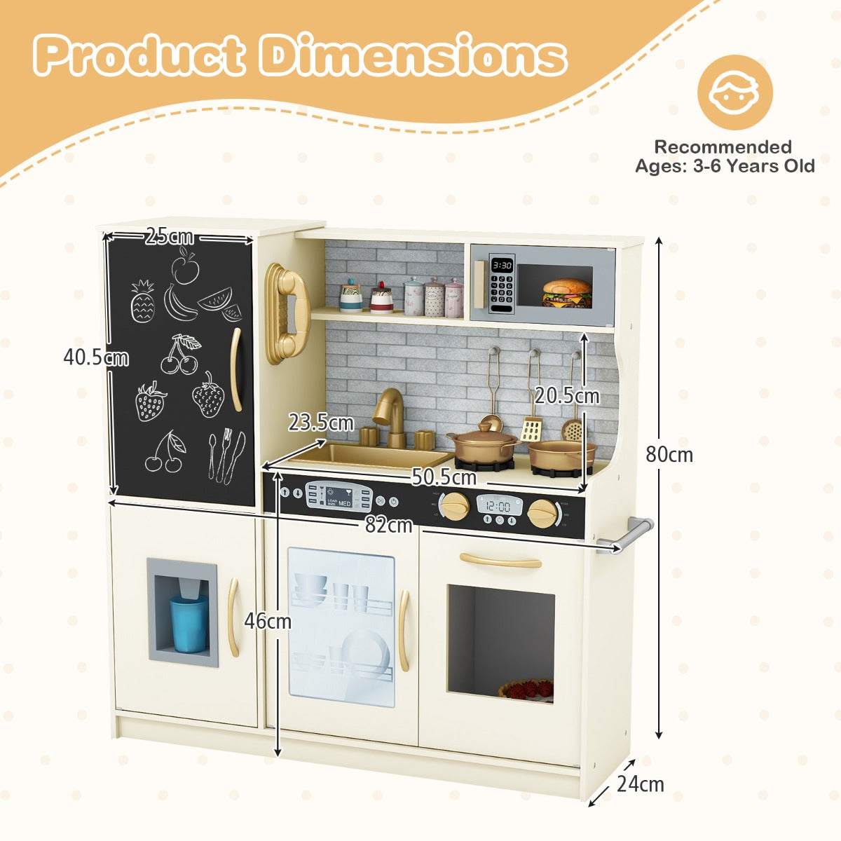 Livsk costway speelkeuken om mee te spelen keukenspeelset voor peuters met bord 82 x 24 x 80 cm wit 1 1