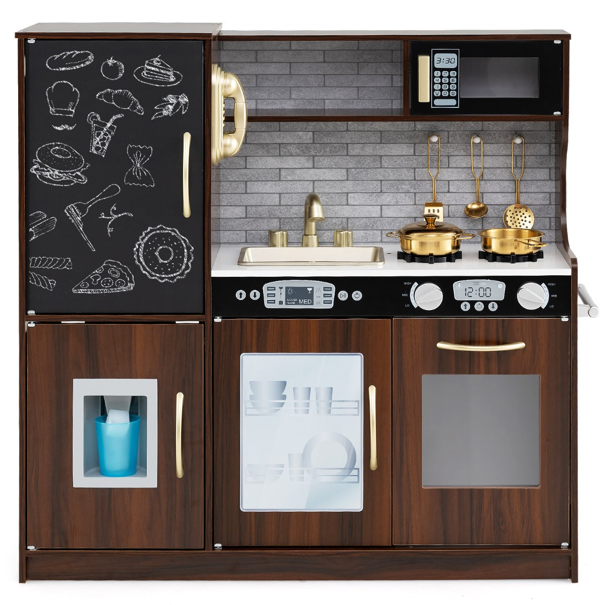 LIVSK Speelkeuken Voor Peuters - Compleet met Magnetron, Gootsteen en Geluiden - Inclusief Accessoires - 82 x 24 x 80 cm - Bruin