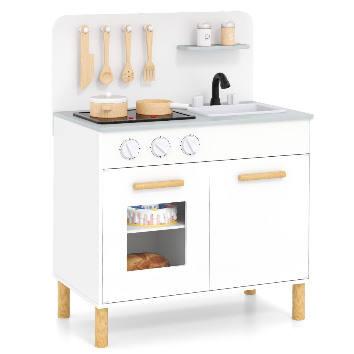 LIVSK Houten Speelkeuken voor Kinderen - Met Licht en Geluid - Inclusief Keukenaccessoires - Opbergmogelijkheden - Wit