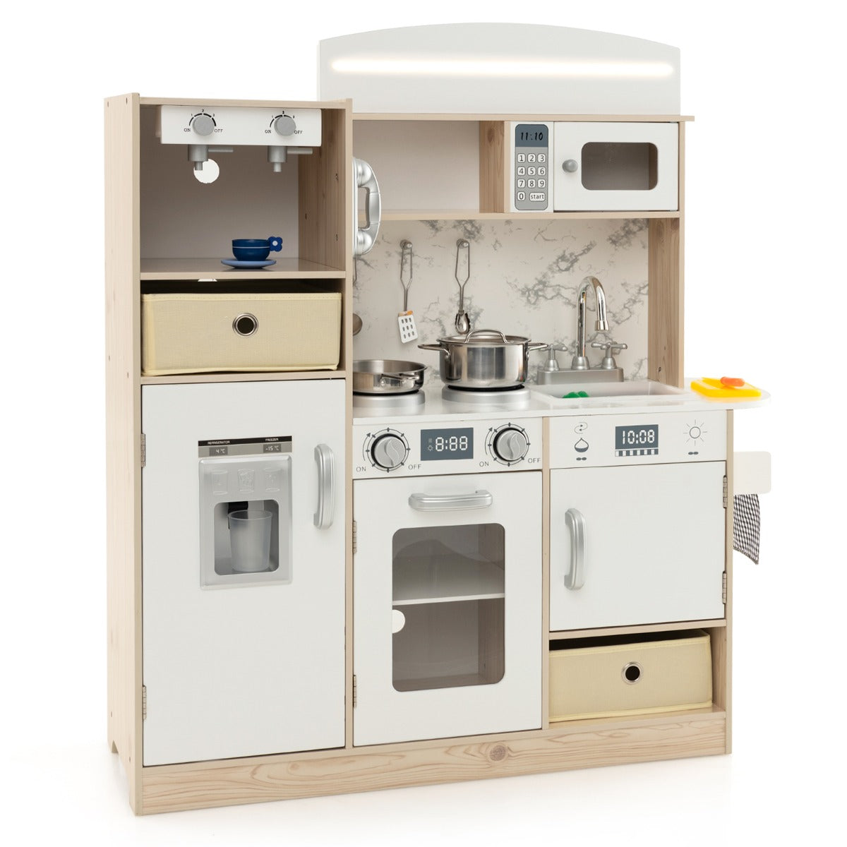 Livsk costway speelset kinderkamer afneembare stoffen manden en planken speelkeuken met koffiezetapparaat koelkast en talrijke accessoires 1 1