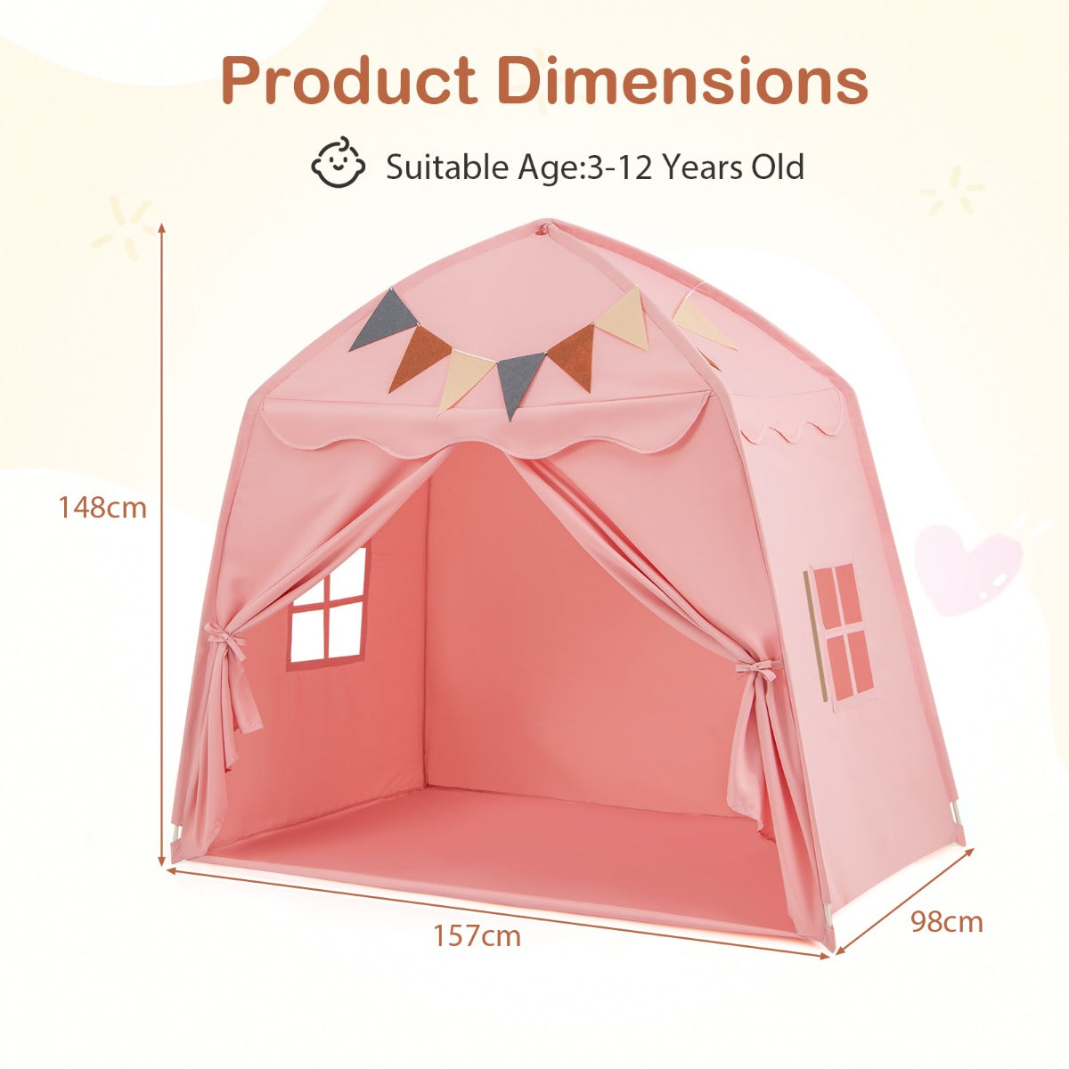 LIVSK Kinderspeeltent met Koordverlichting - Bohemienstijl - Voor 3 Kinderen - Eenvoudig op te zetten - 157 x 98 x 148 cm -