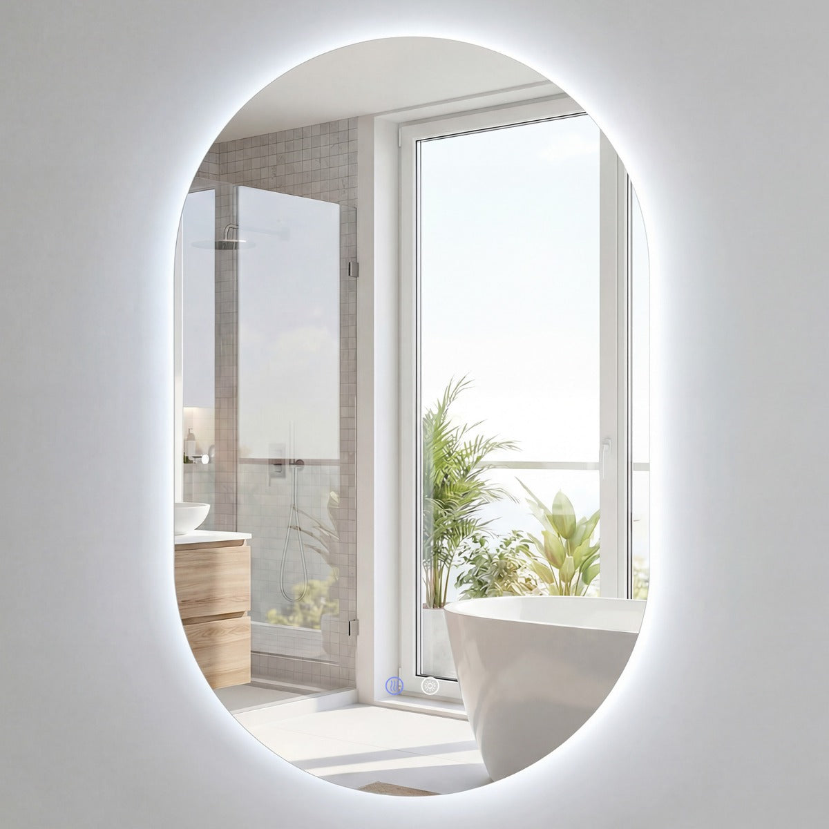Livsk costway spiegel met led onbreekbare ovale wandspiegel zonder lijst met instelbare kleurtemperatuur in 3 standen 80 x 50 cm 1