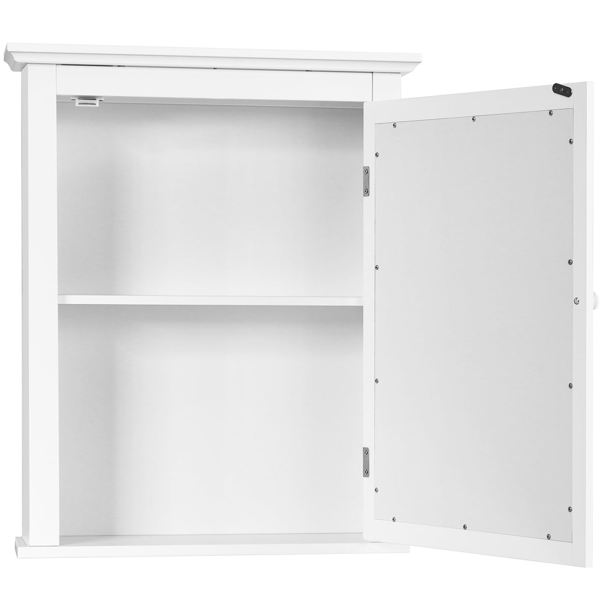 LIVSK Wandgemonteerde Spiegelkast - Moderne Witte Afwerking - 2 Planken - Vochtbestendig - Eenvoudig te Monteren - 56 x 15 x 69,5