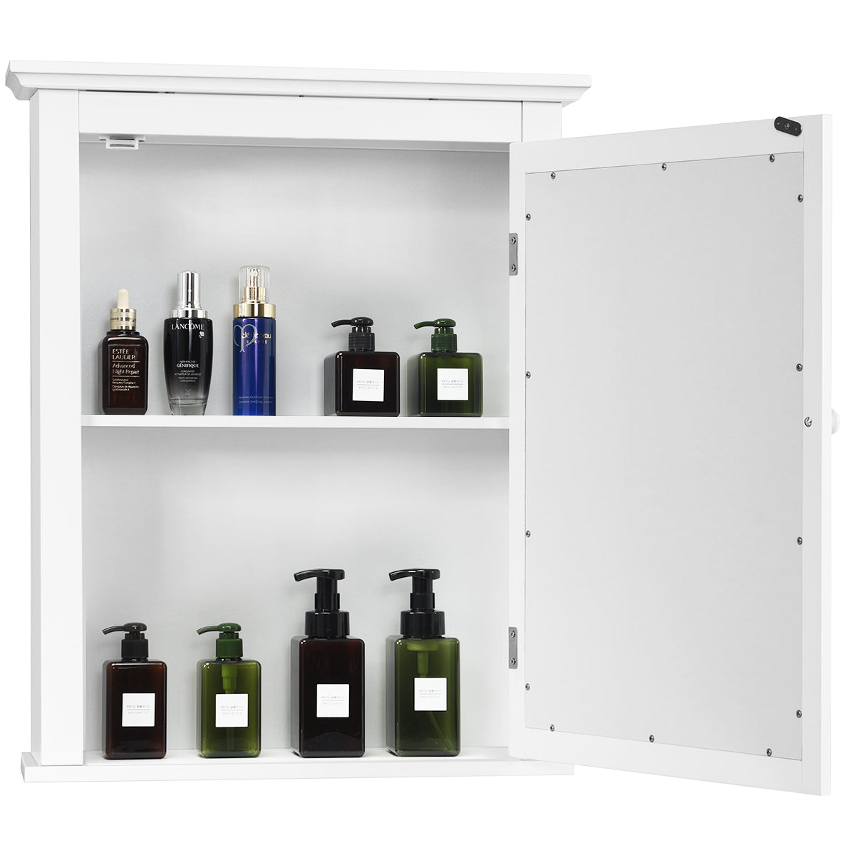 LIVSK Wandgemonteerde Spiegelkast - Moderne Witte Afwerking - 2 Planken - Vochtbestendig - Eenvoudig te Monteren - 56 x 15 x 69,5