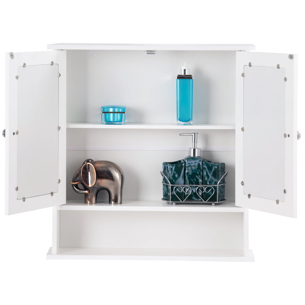 LIVSK Wandkast met Spiegels - Verstelbare Plank - Magnetische Deurvangers - Ruimtebesparend - 56 x 13 x 58 cm - Wit