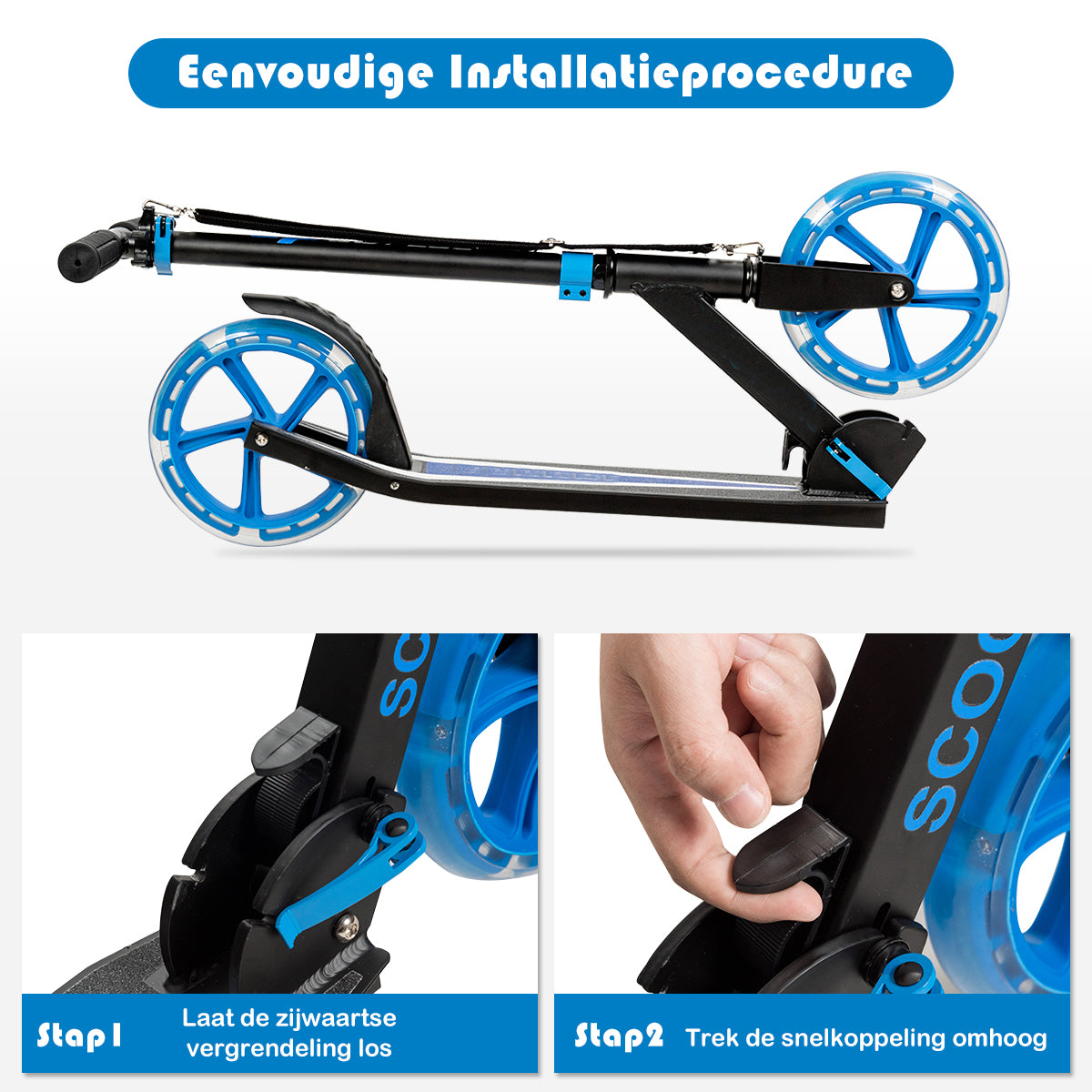 LIVSK Sportieve Kinderstep met LED-verlichting - 3-voudig Verstelbaar Stuur - Opvouwbaar en Lichtgewicht - Tot 100 kg - Blauw