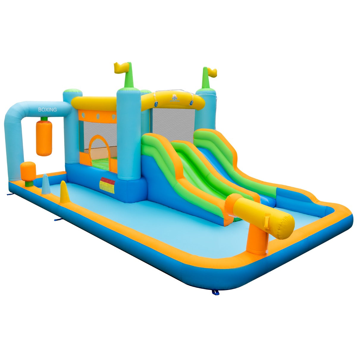 LIVSK Opblaasbaar Waterpark met Glijbanen - Springgedeelte, Basketballen, Watergevechten - Voor Kinderen 3-10 jaar - 503 x 348 x