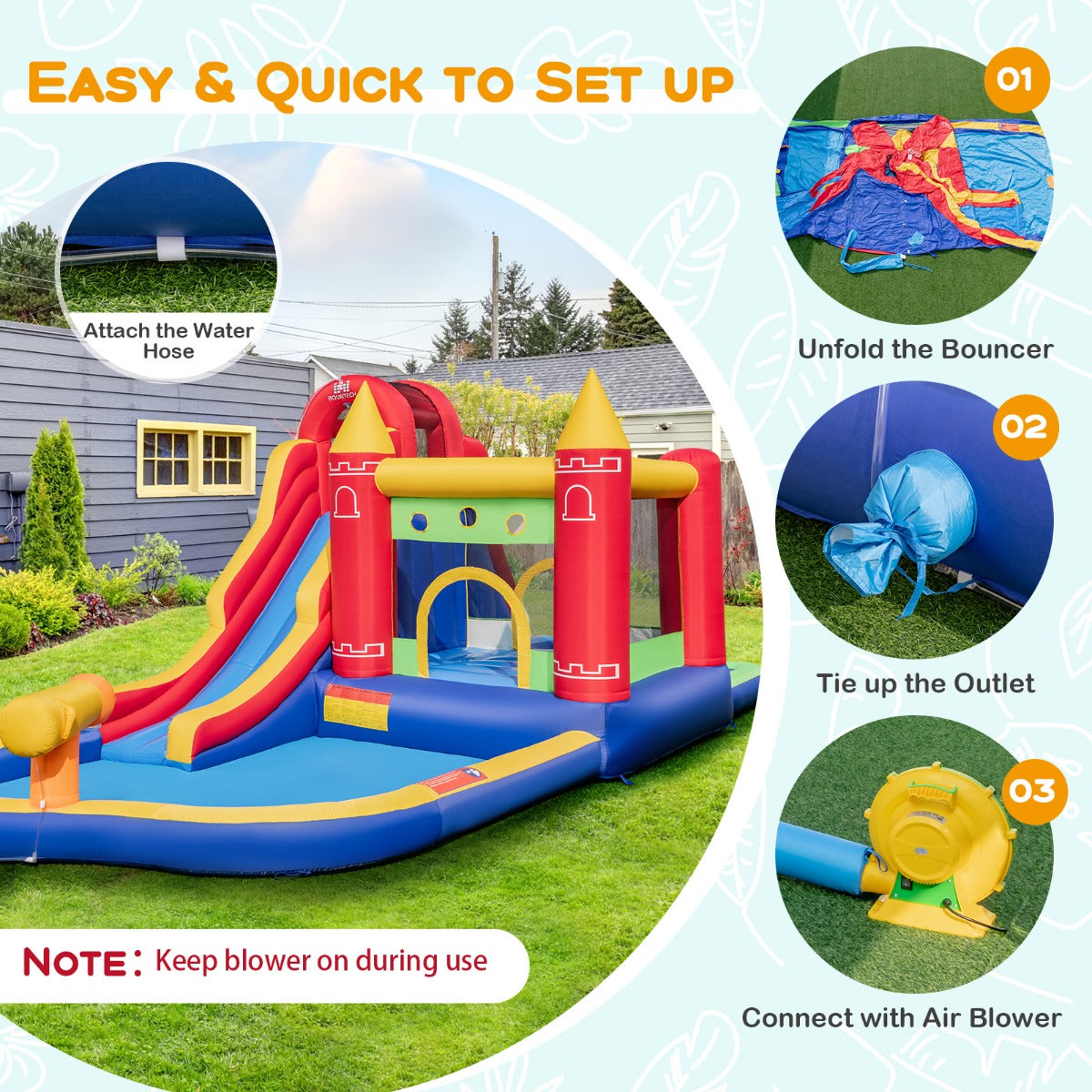 LIVSK 9-in-1 Opblaasbaar Springkasteel - Waterglijbaan - Inclusief 50 Ballen - Veilig en Duurzaam - 624 x 270 x 235 cm -
