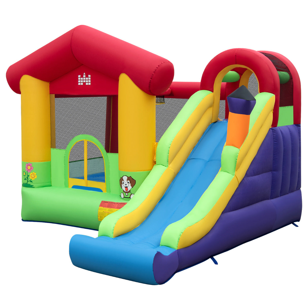 Livsk costway springkasteel met ventilator lange glijbaan klimwand basketbalkorf en speelballen springkasteel voor kinderen 325 x 290 x 225 cm 1