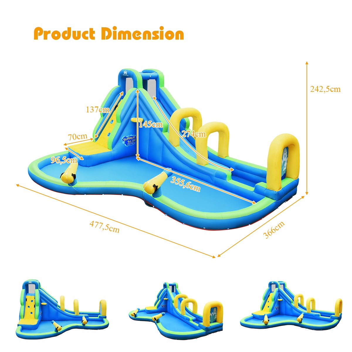 LIVSK Opblaasbaar Waterpark - Springkasteel met Waterglijbaan en Klimwand - Veilig Ontwerp - 478 x 366 x 242 cm - Oxford Stof -