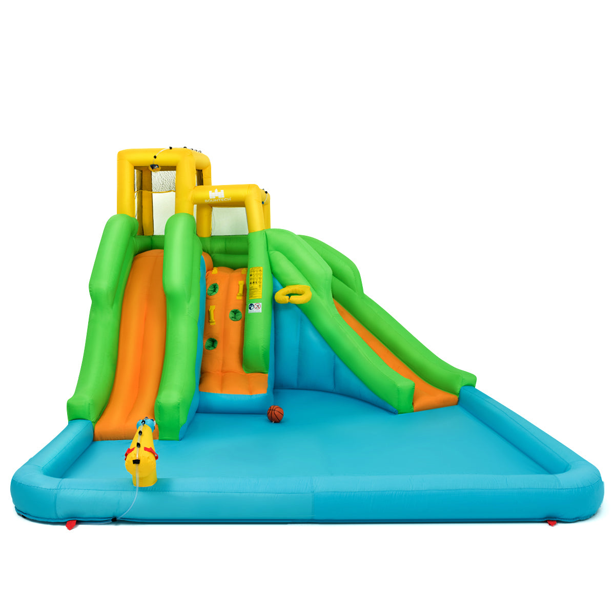 LIVSK Opblaasbaar Waterpark - Glijbanen, Klimwand, Basketbalveld, Pierenbad - Inclusief Draagtas en Waterkanon - Veelkleurig