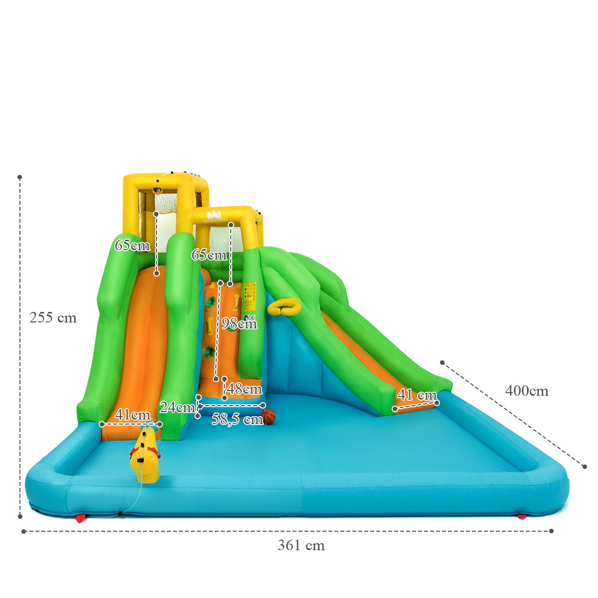 LIVSK Opblaasbaar Waterpark - Glijbanen, Klimwand, Basketbalveld, Pierenbad - Inclusief Draagtas en Waterkanon - Veelkleurig