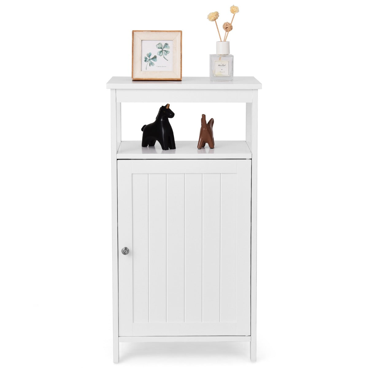 Livsk costway staande badkamerkast multifunctionele opbergkasten met enkele deur en verplaatsbare plank bijzettafel voor woonkamer wit 1 1